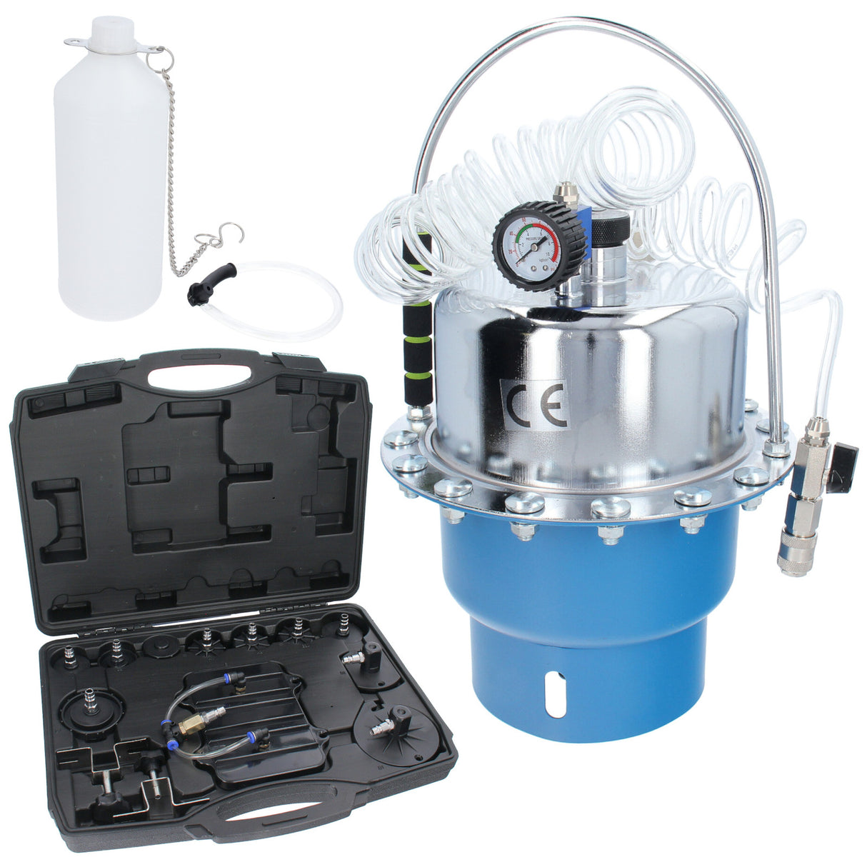 Kit professionale per spurgo freni pneumatico con adattatori e strumento