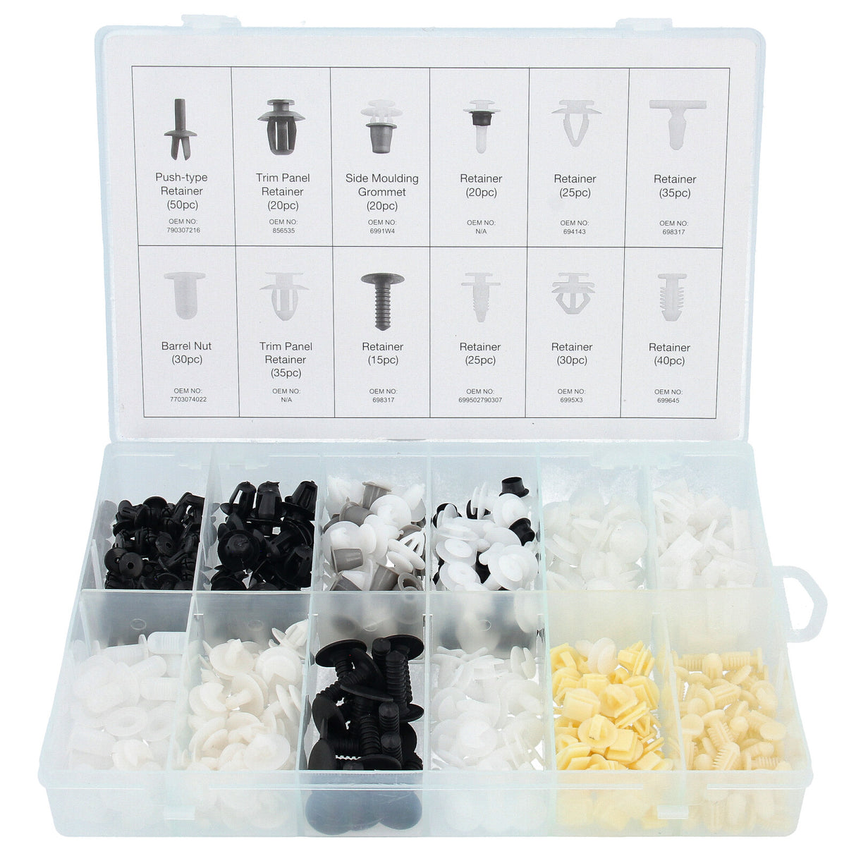 Assortimento di clip di rifinitura - Peugeot 345 pz / CLIP E STAFFE PER RIFINITURE DELLE PORTE RIVETTI ESPANSIBILI PER FISSAGGIO PARAURTI Assortimento