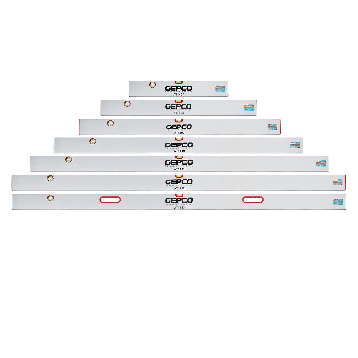 GEPCO Riga da Muratore 7pz Set 60-100-120-150-180-200 cm Alu - 2 Livelle a Bolla