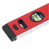Image showcasing the red and black design of the GEPCO aluminum spirit level set, emphasizing them as precision measuring tools with 3 vials visible on each level.