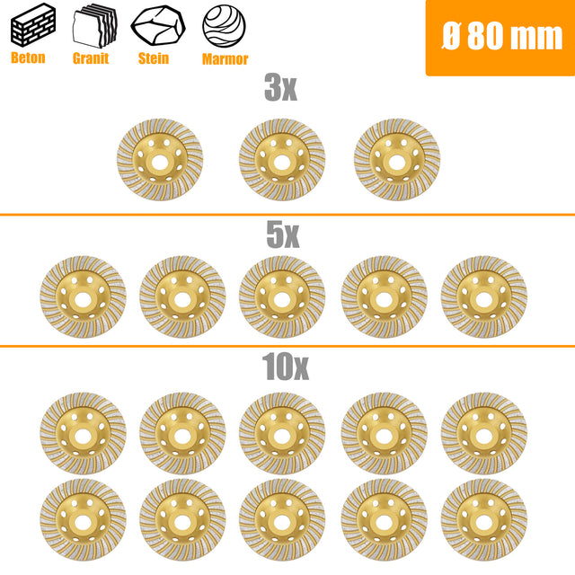Disco abrasivo diamantato professionale Turbo Disco abrasivo Tazza Mola per massetto in cemento Ø 80mm