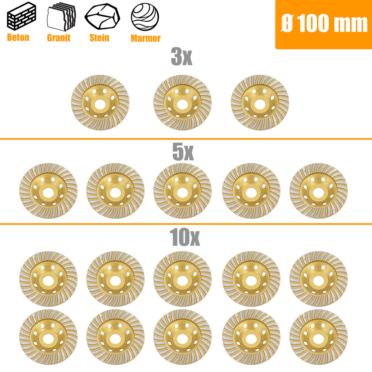 Disco abrasivo diamantato professionale Turbo Disco abrasivo Tazza Mola per massetto in cemento Ø 100mm