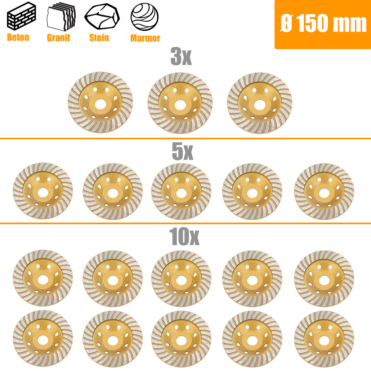 Disco abrasivo diamantato professionale Turbo Disco abrasivo Tazza Mola per massetto in cemento Ø 150mm