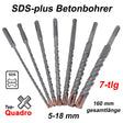 Set punte per calcestruzzo SDS-plus 7 pezzi trapano a percussione Quadro 5mm - 18mm lunghezza 160mm