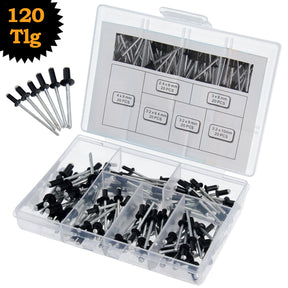 Set assortimento rivetti ciechi 2.4 3.0 3.2 4.0 rivetti a testa piatta in alluminio/acciaio 120 pz