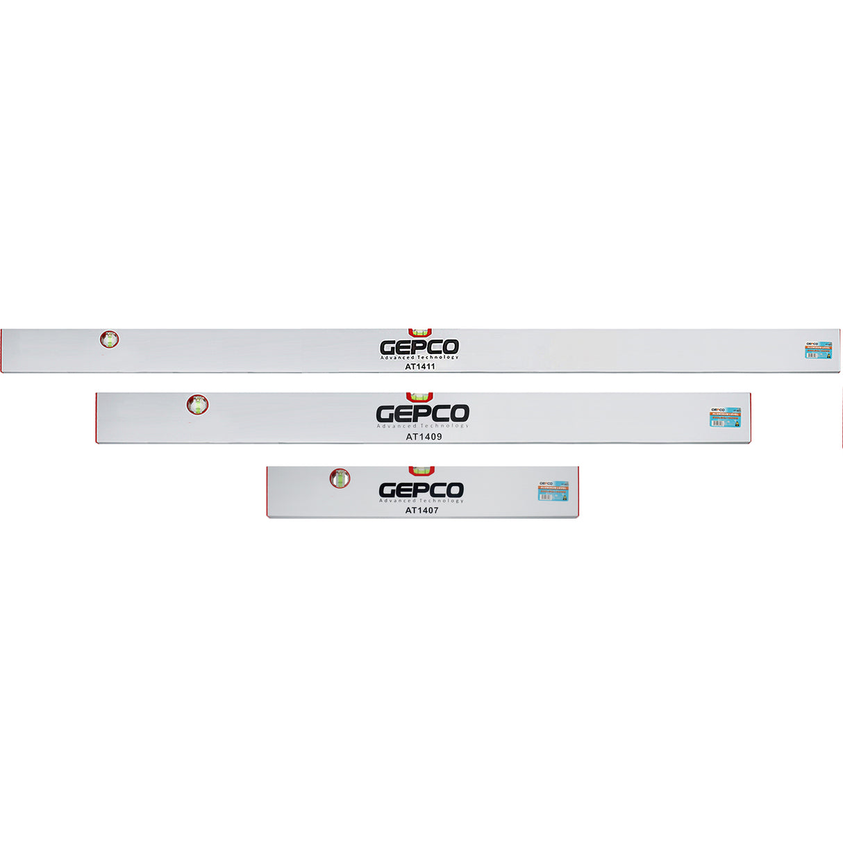 GEPCO Riga da Muratore 3pz Set 60-120-180 cm Alu - 2 Livelle a Bolla